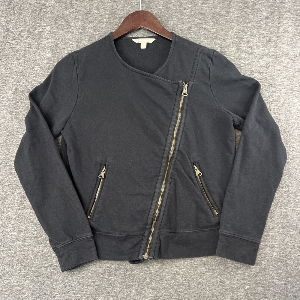 BANANA REPUBLIC Black Moto Zip Sweatshirt Jacket Women Small S